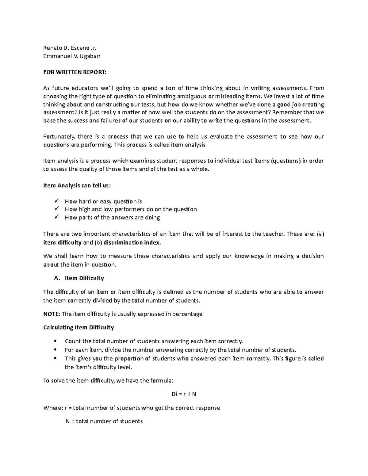 item-analysis-renato-d-escano-jr-emmanuel-v-ugaban-for-written