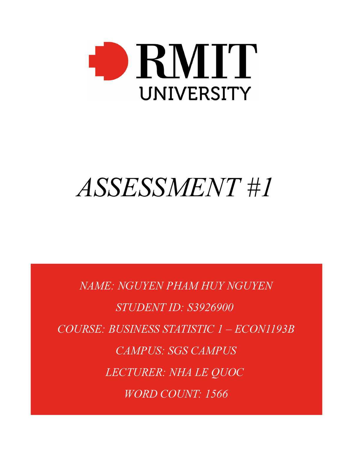 rmit business statistics assignment