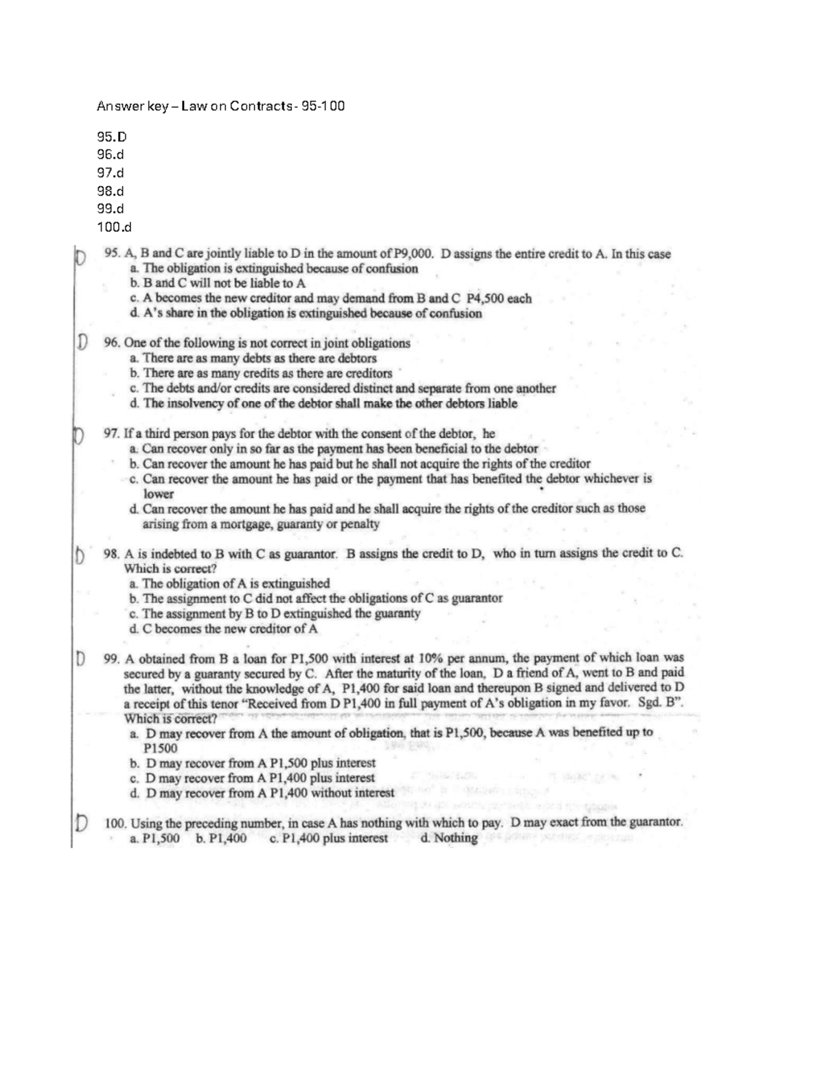 Answer key- law on contacts - variation - Answer key – Law on Contracts ...