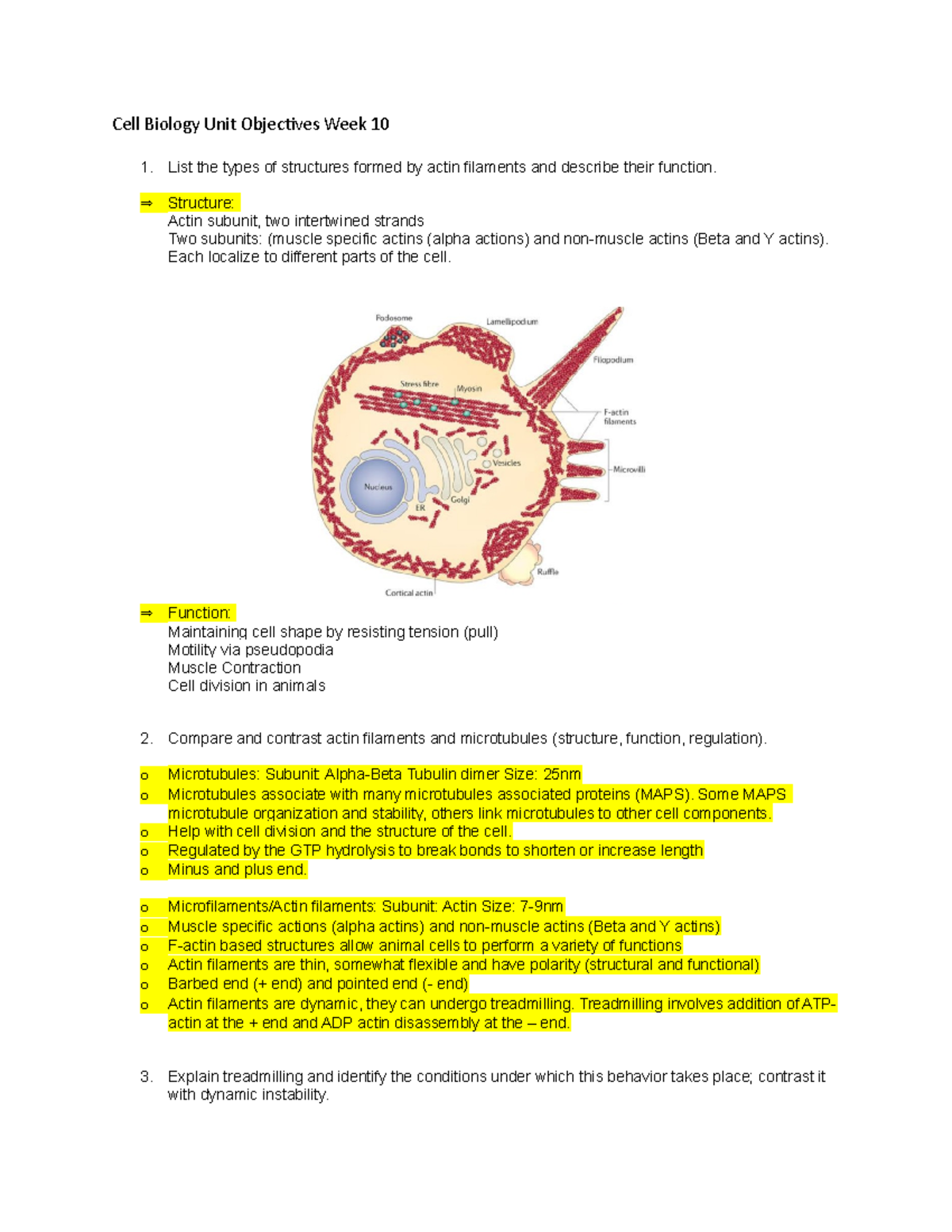 Cell Biology Week 10 Unit Objectives Cell Biology Unit Objectives