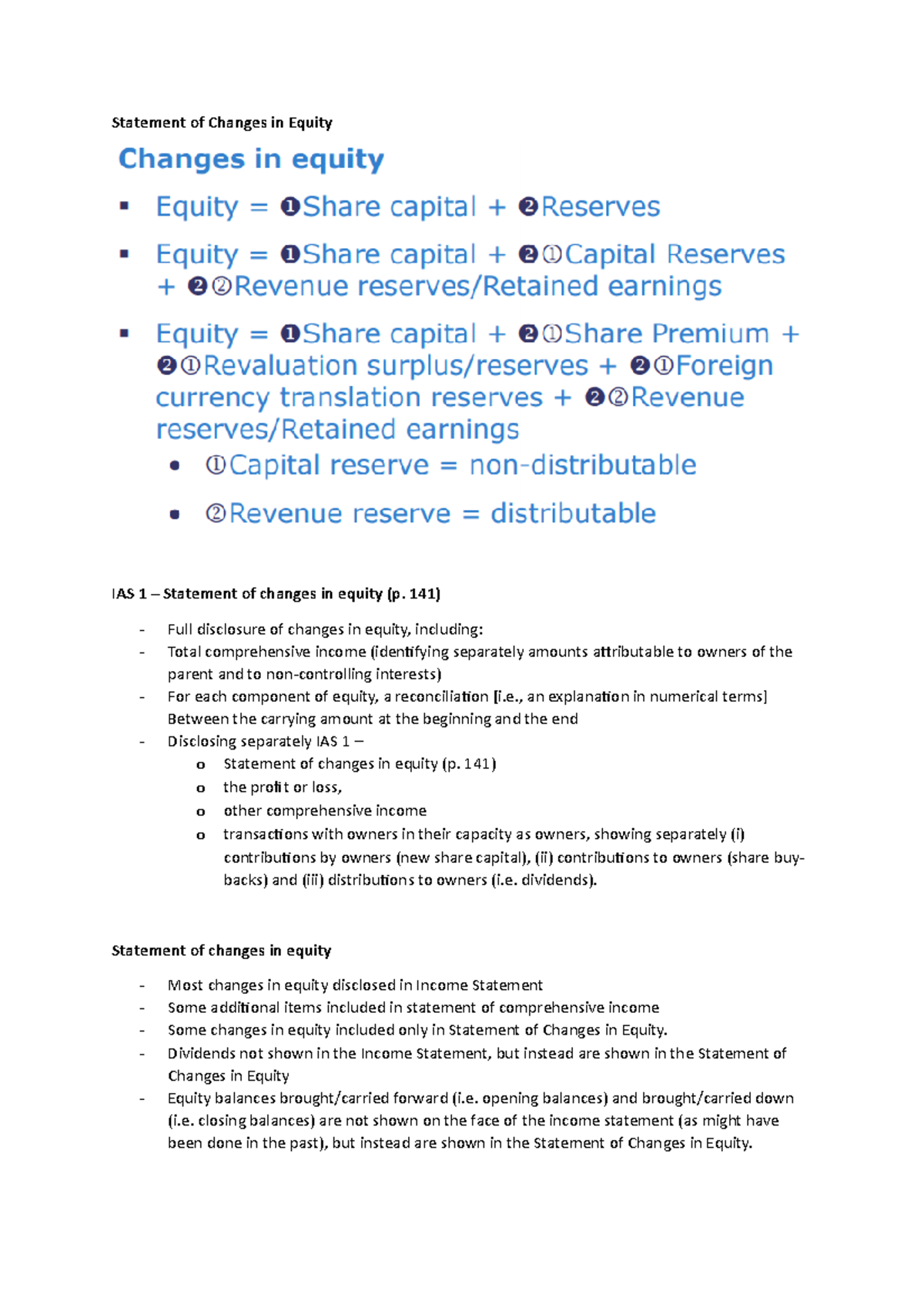 basic statement of changes in equity