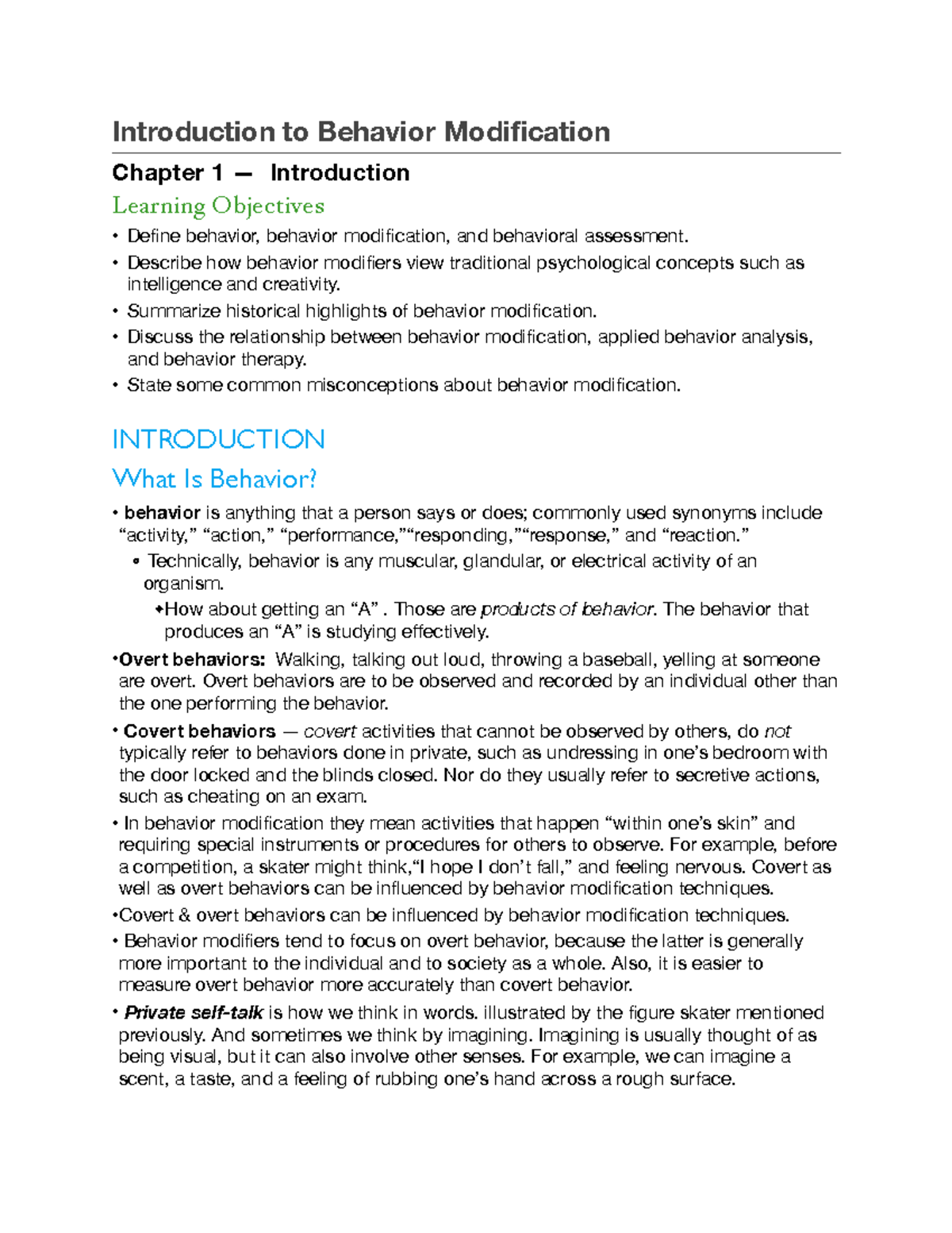 THE BEHAVIOR MODIFICATION APPROACH 1 - Chapter 1 Introduction notes ...