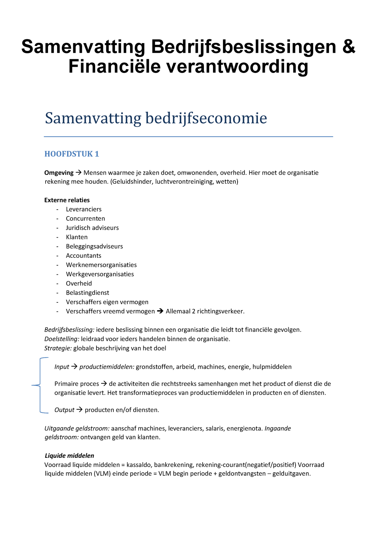 Bedrijfseconomie Samenvatting - Samenvatting Bedrijfsbeslissingen ...