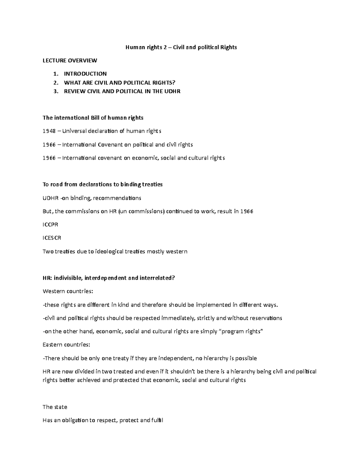 Human Rights Complete - Apuntes 1-10 - Human rights 2 – Civil and ...