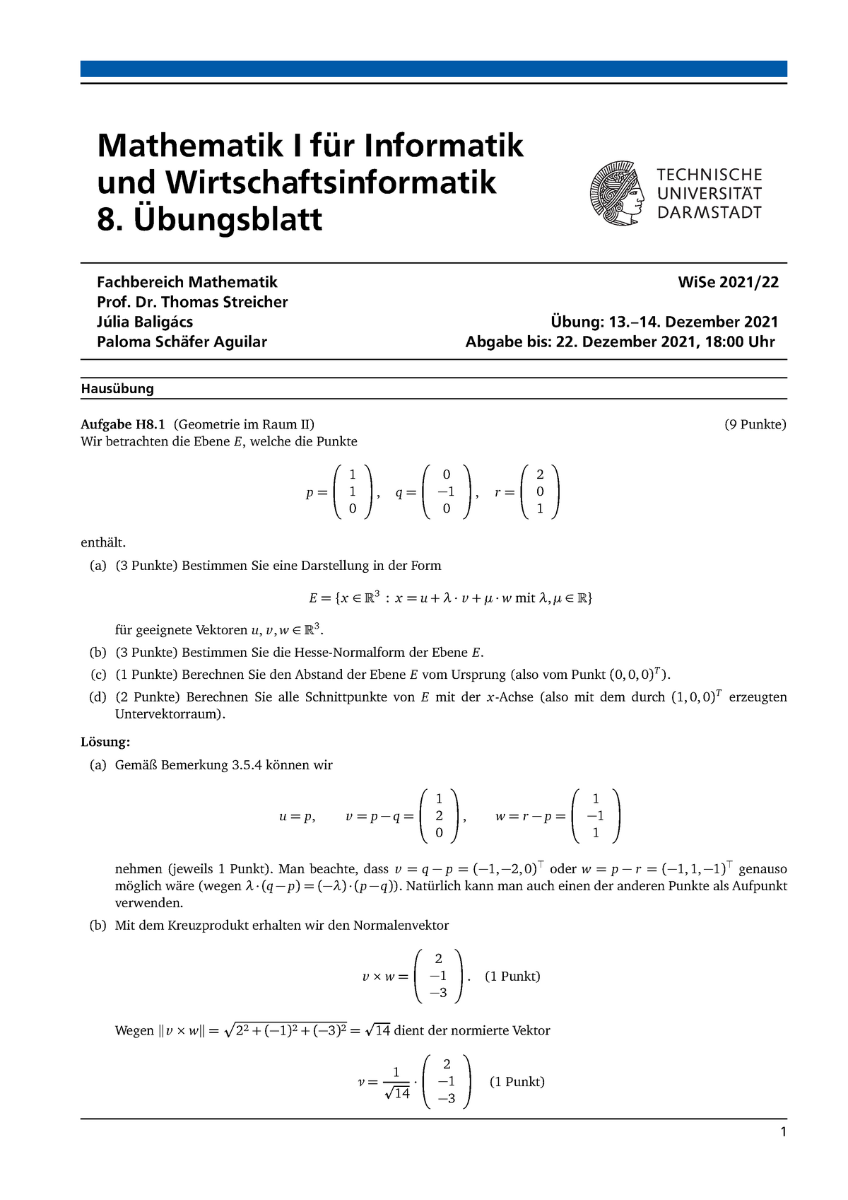 Uebung Nr 8 Loesung_ Vollständig - Mathematik 1 - TU Darmstadt - Studocu