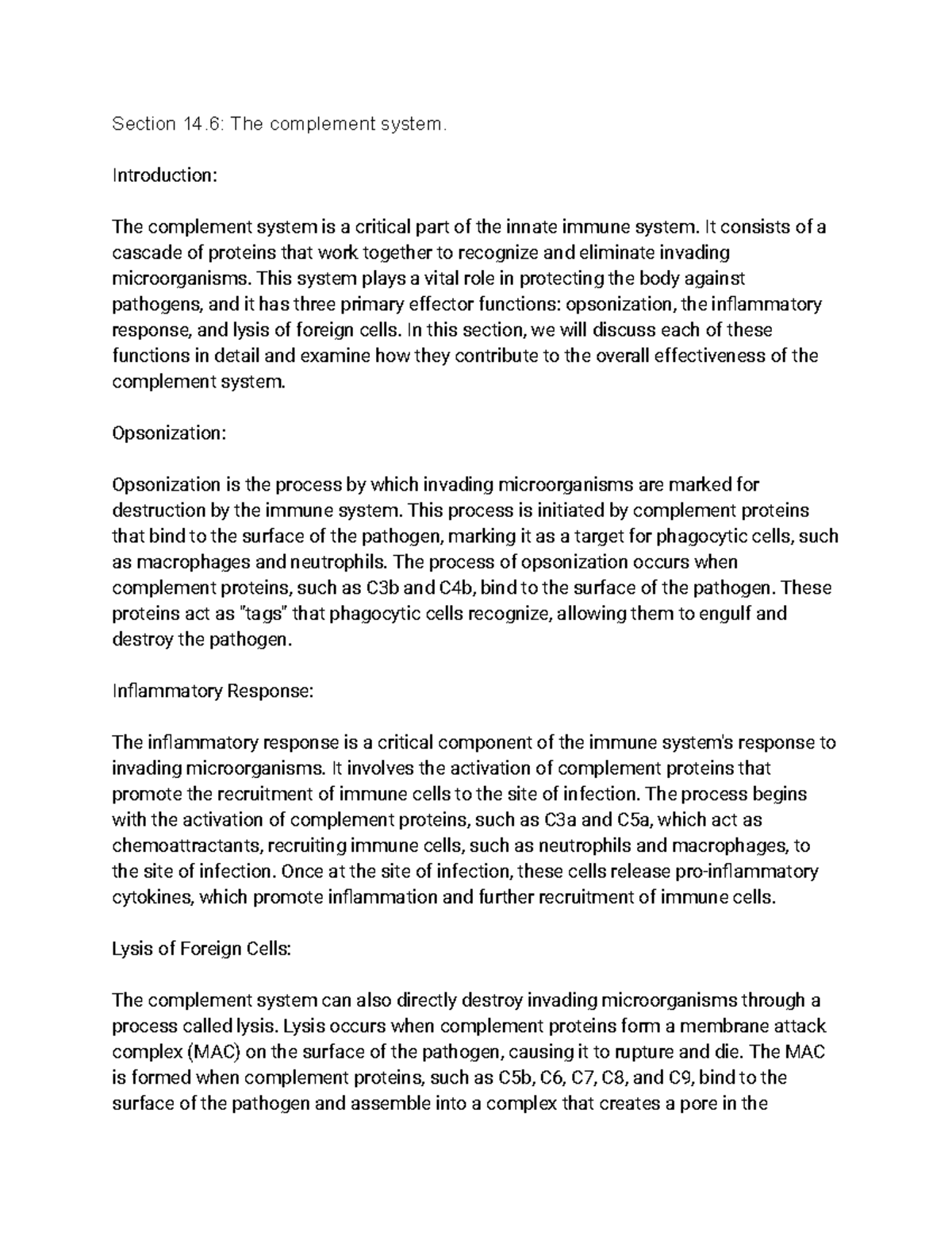 Section 14.6 The complement system - Section 14: The complement system ...