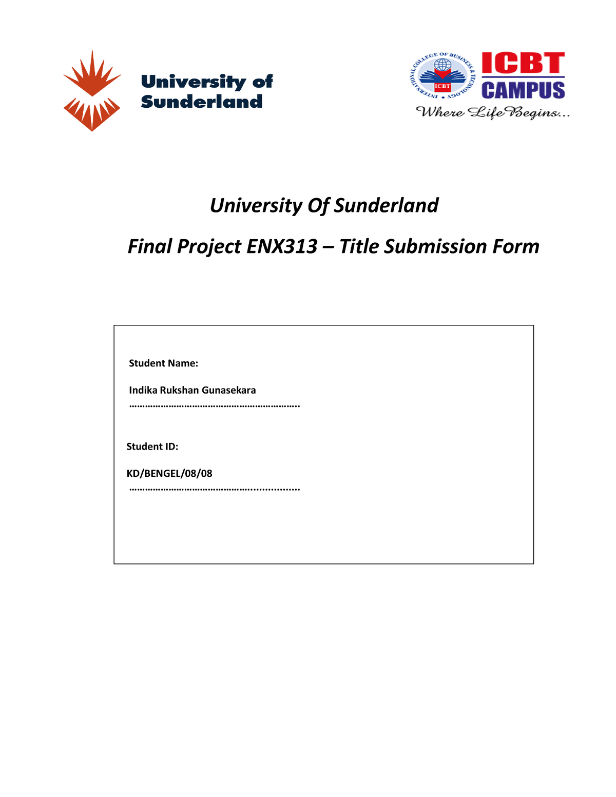 university of sunderland assignment submission