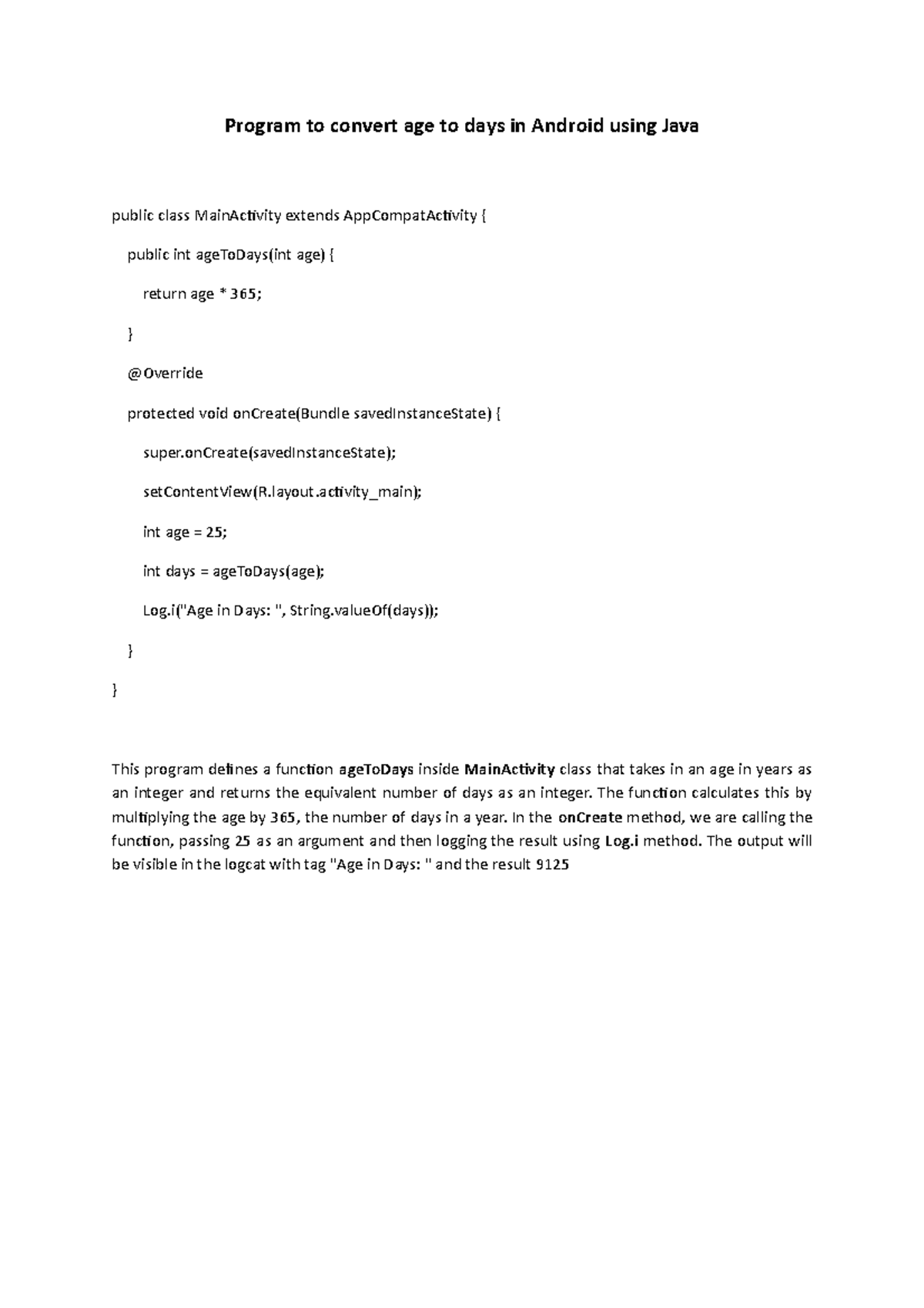 Program to convert age to days in Android using Java - layout_main ...