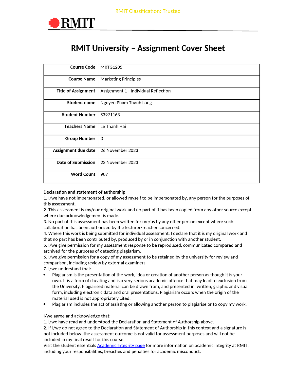 deakin university assignment cover sheet