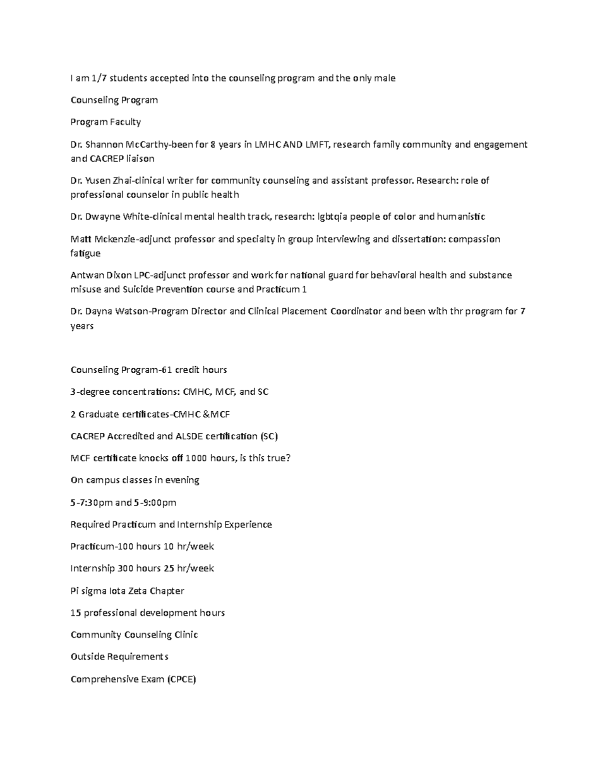 Counseling Program Note - I am 1/7 students accepted into the ...