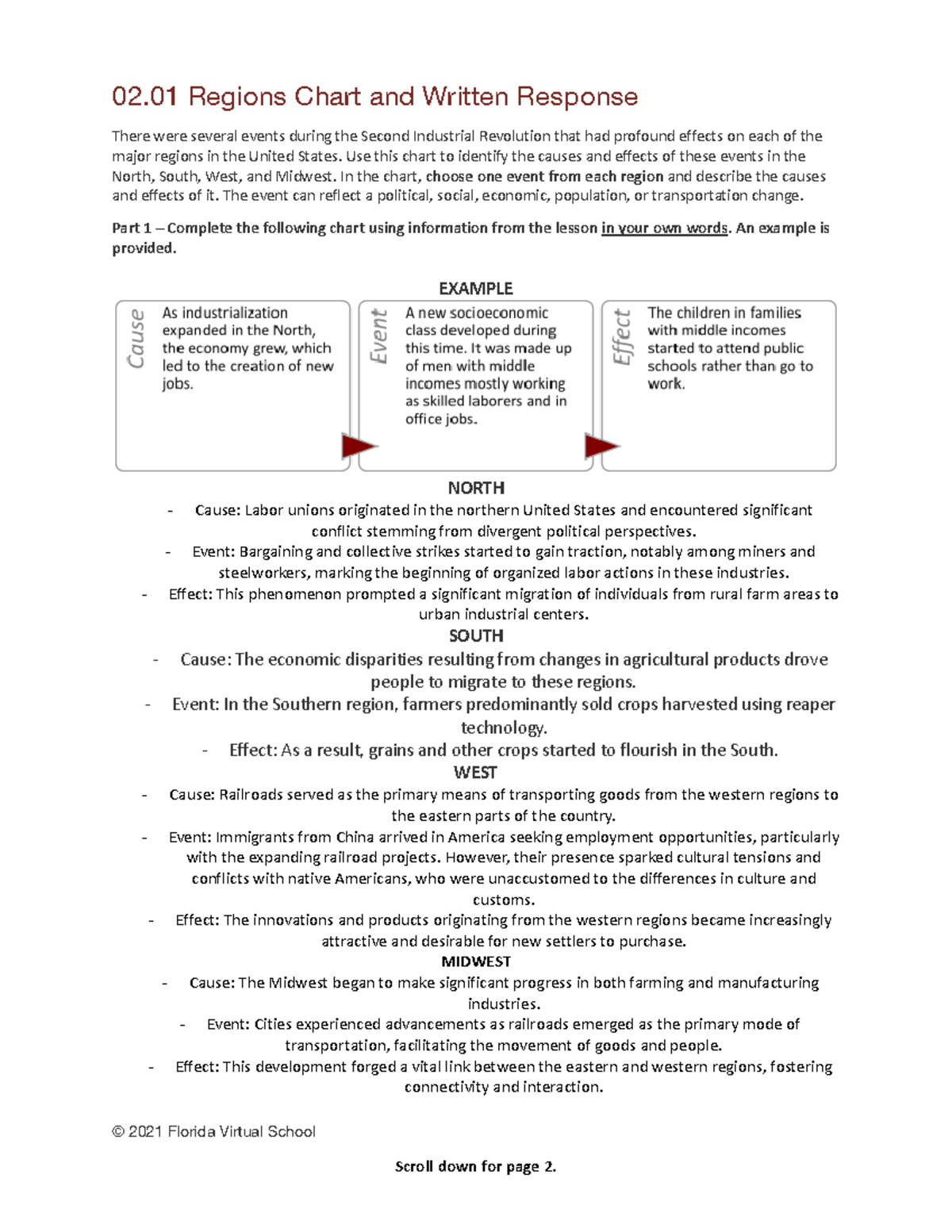 0201 regions chart and written response 02 Regions Chart and Written