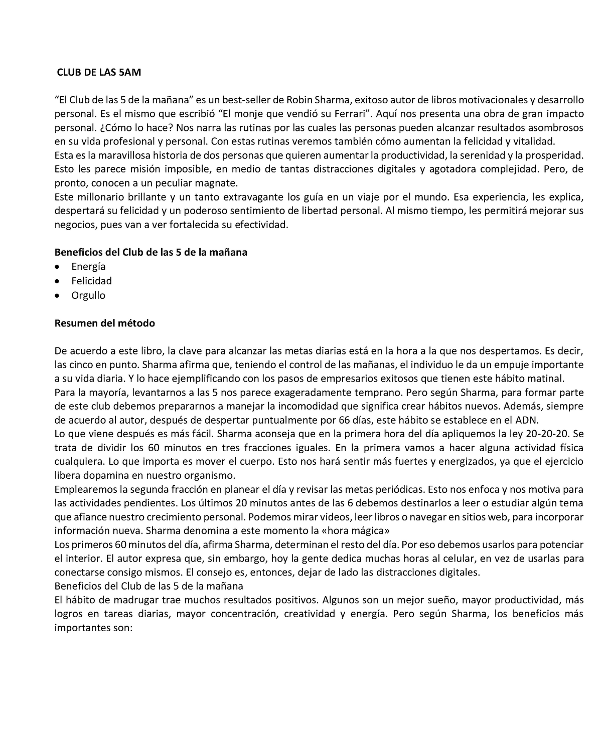 CLUB DE LAS 5AM RESUMEN - Comunicación Oral y Escrita - UABC - Studocu