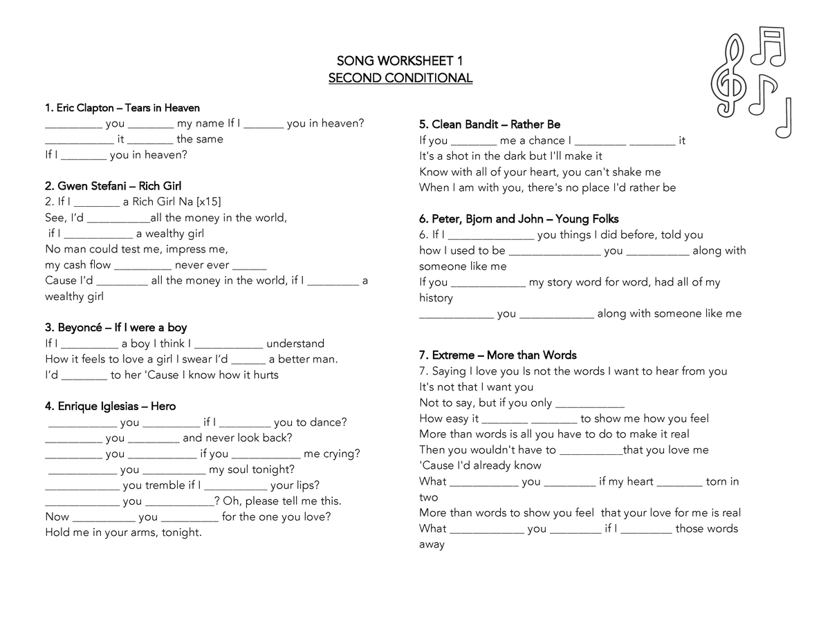 Tears in heaven worksheet