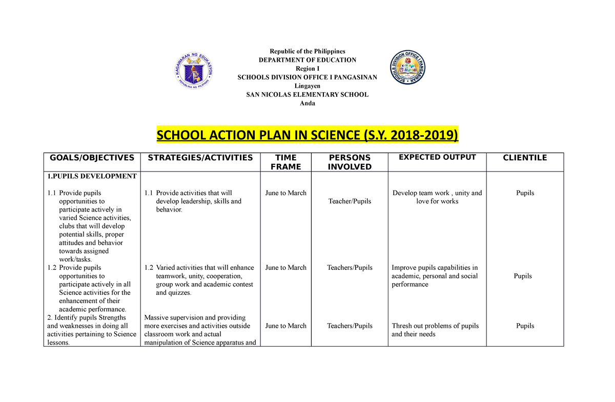 Action Plan in Science - Activity - Republic of the Philippines ...