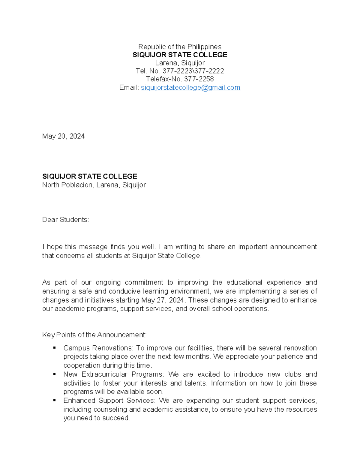 Information - civilian letter - Republic of the Philippines SIQUIJOR ...