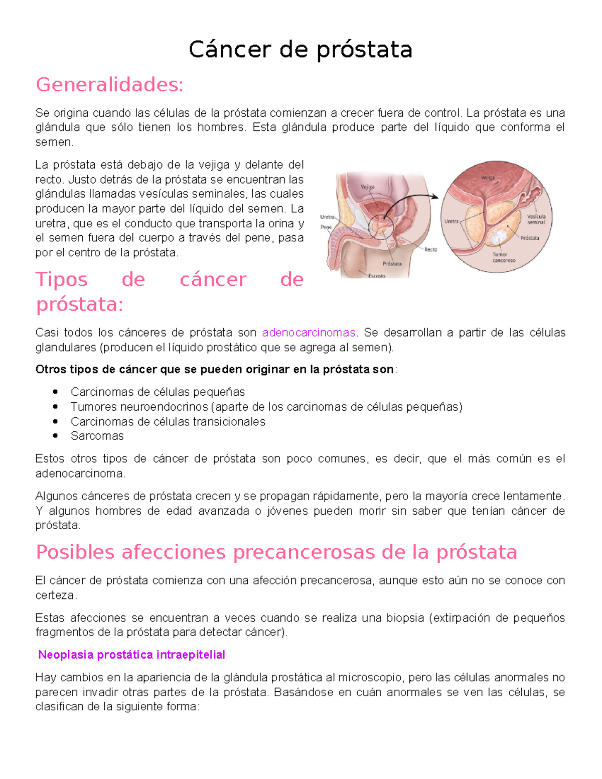 Cáncer De Próstata Resumen Cáncer De Próstata Generalidades Se Origina Cuando Las Células 4042