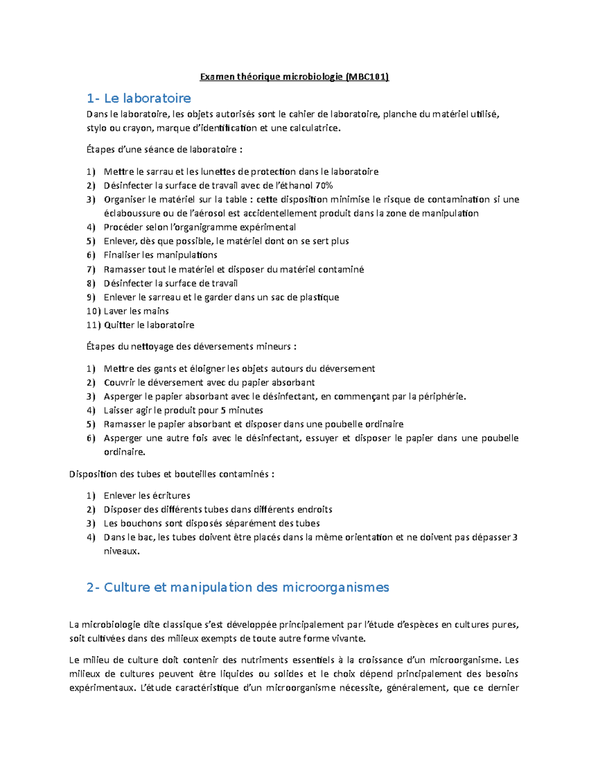 Examen théorique Notes de cours tous Examen théorique microbiologie (MBC101) 1 Le Examen théorique Notes de cours tous Examen théorique microbiologie (MBC101) 1 Le