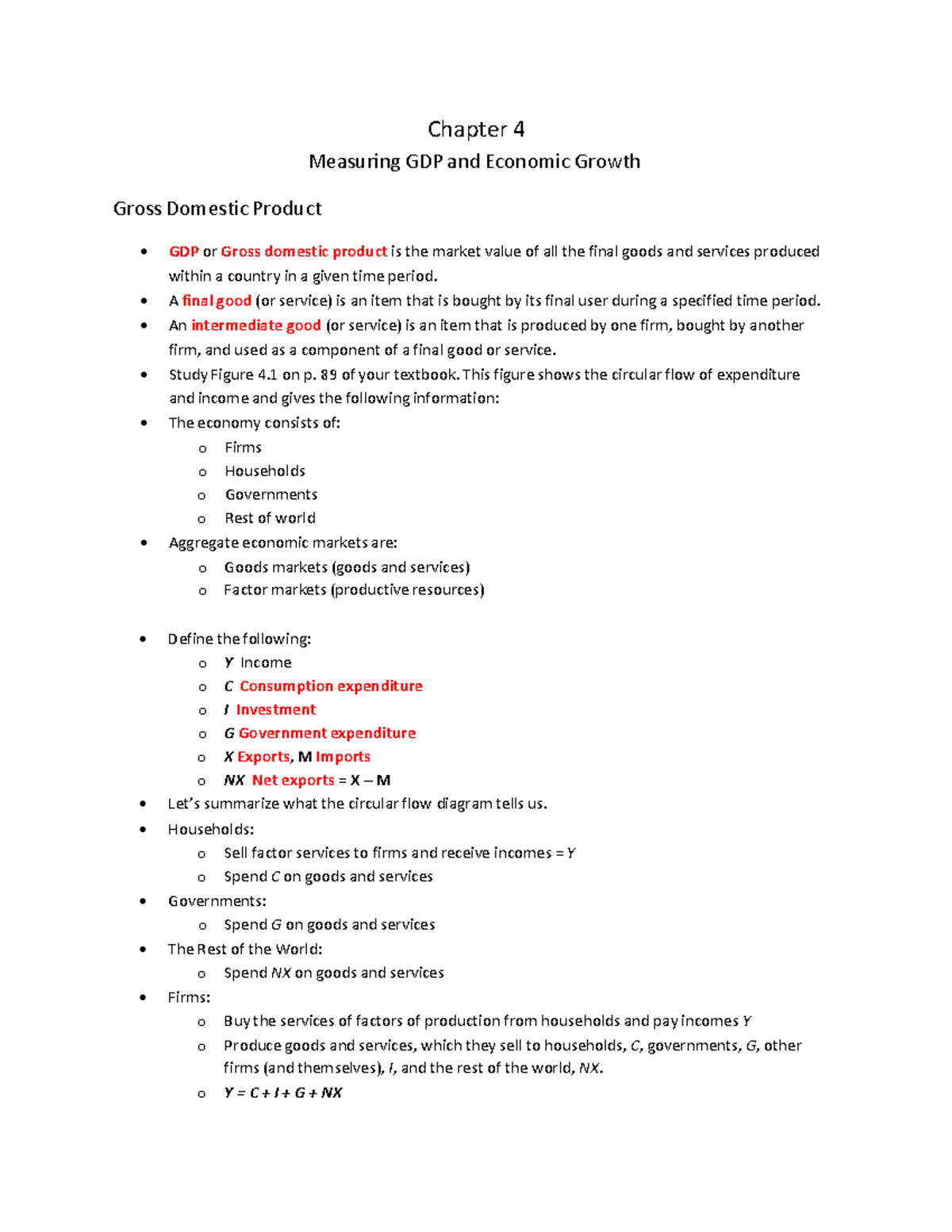 Ec1022 Chapter+4 10e - Economic notes - Chapter 4 Measuring GDP and ...