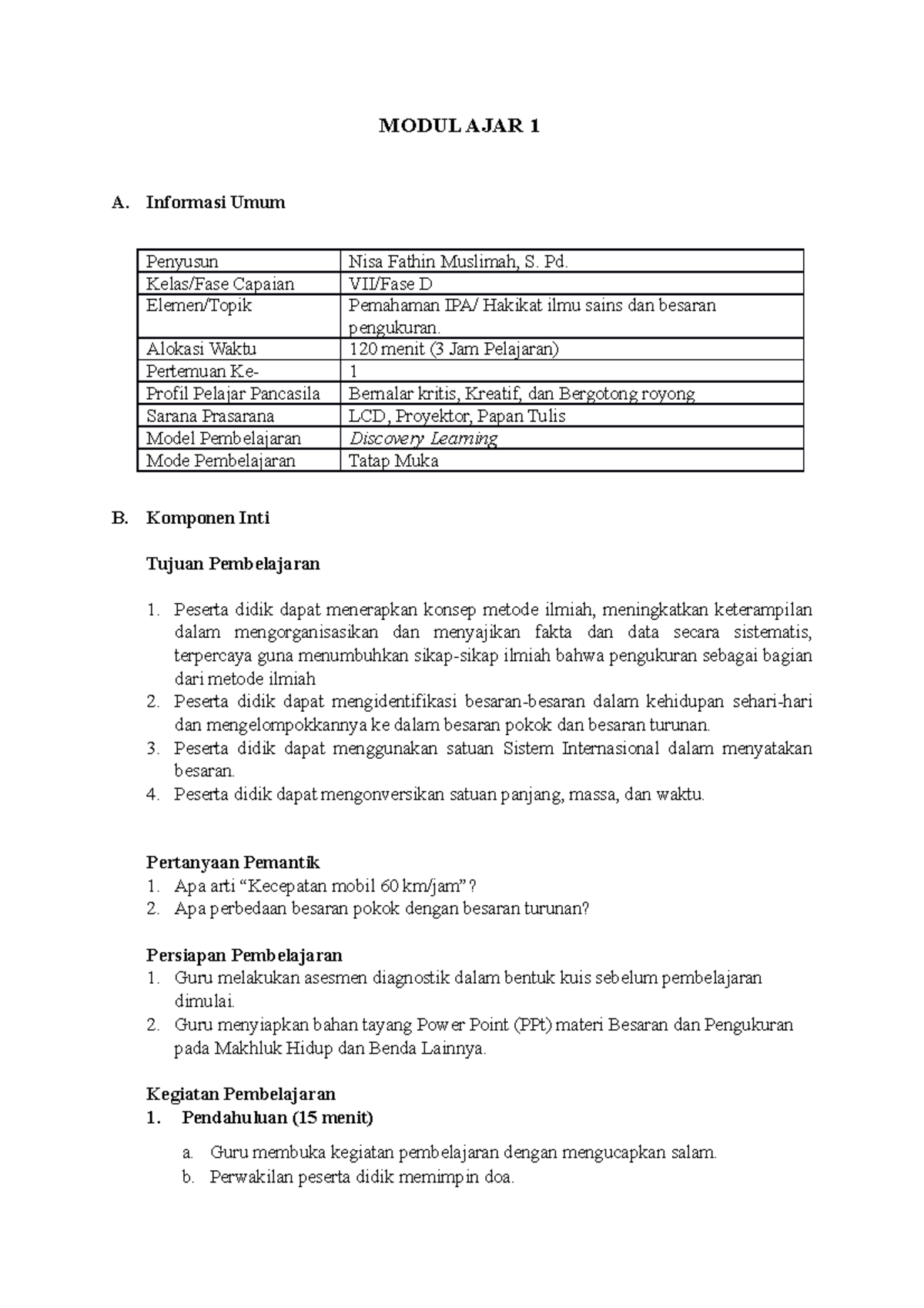 7. Modul AJAR IPA Smt 1 - 1 - Hakikat Ilmu Sains, Besaran & Pengukuran ...