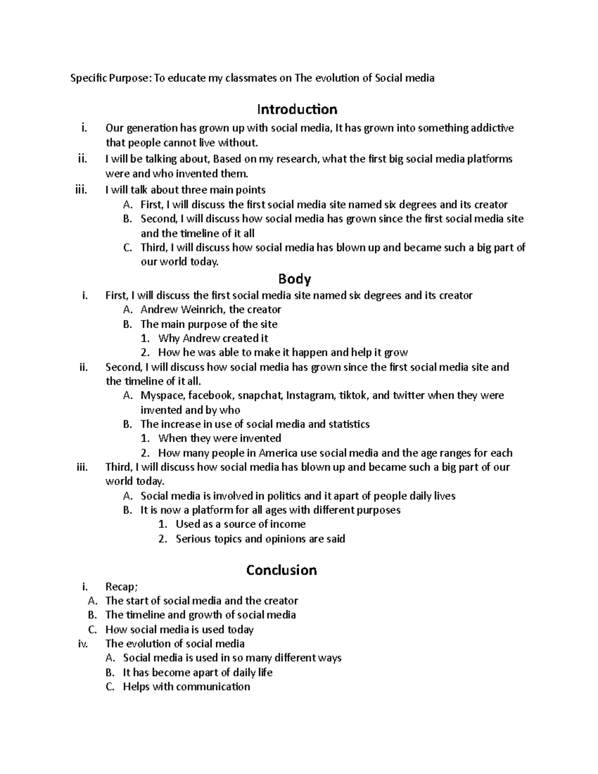 writing speech for specific purpose