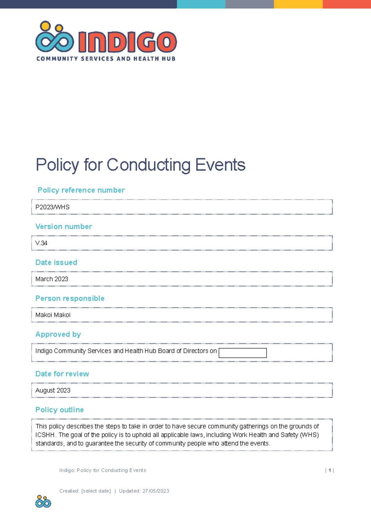 LA025307 Policy Template CHC52015 Cluster 1 WP Assn - Policy for ...