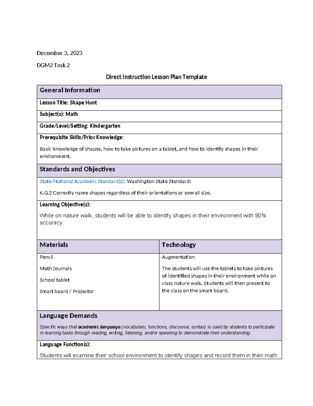 STU DGM2 Task 2 - December 3, 2023 DGM2 Task 2 Direct Instruction ...