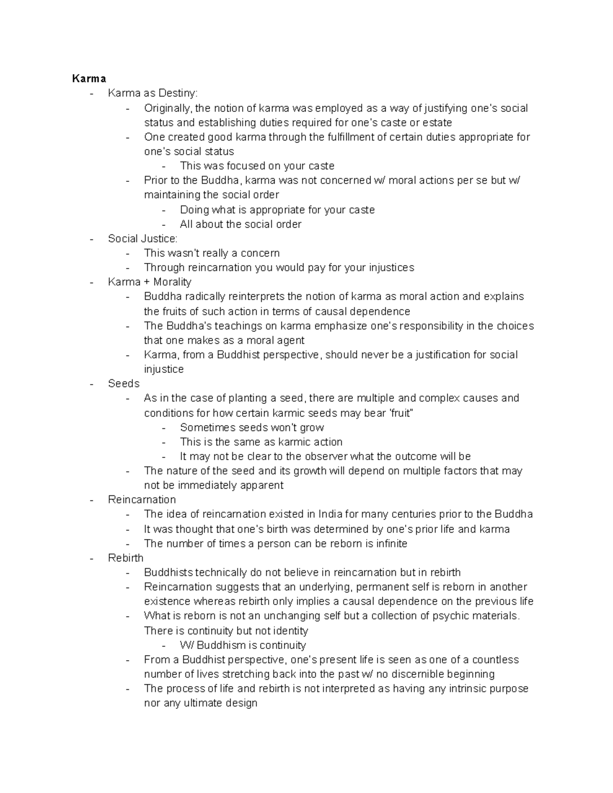 October 25 - Lecture notes 1 - Ethics: East And West - Karma - Karma as ...