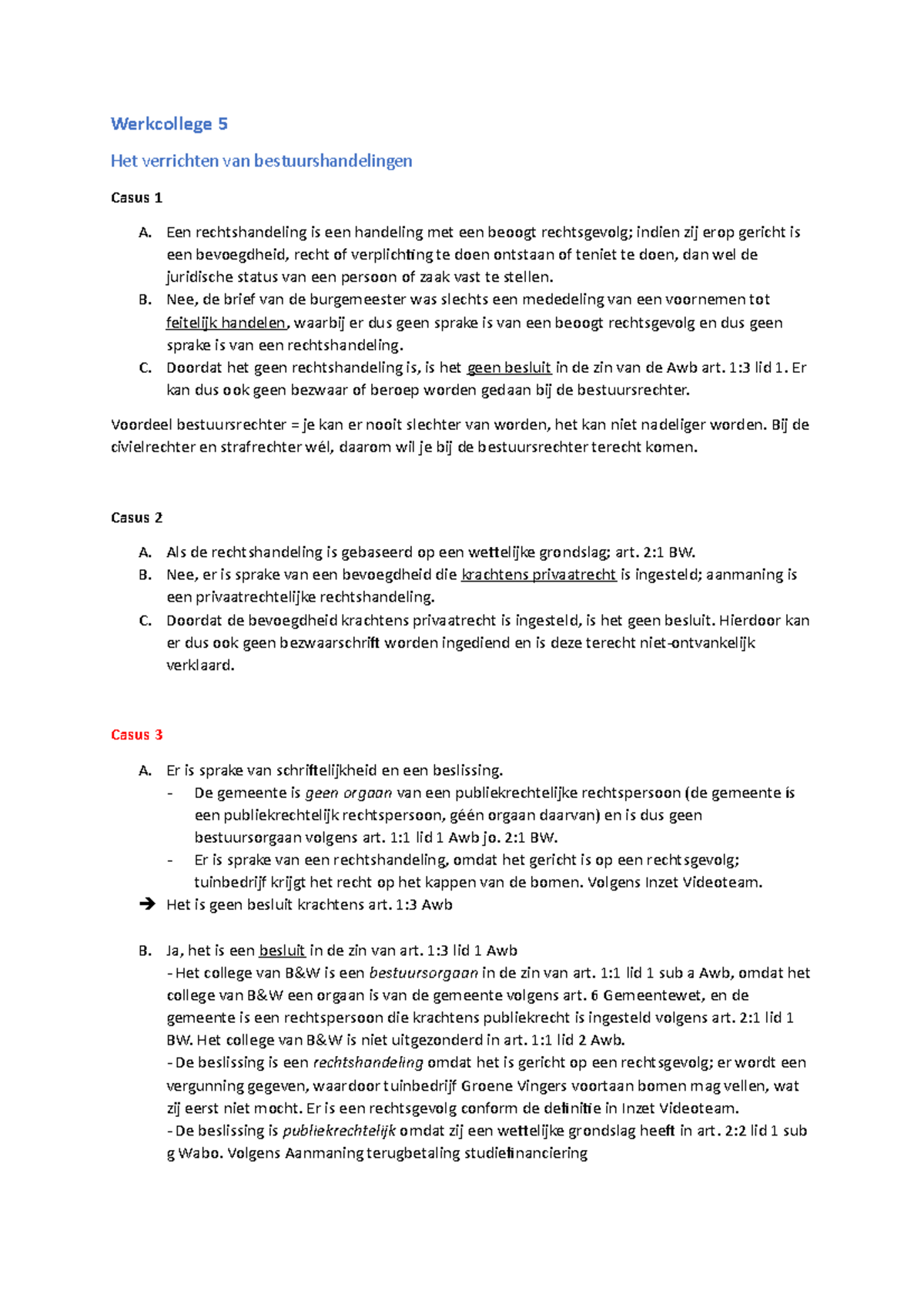 Werkcollege 5 B - Werkcollege 5 Het Verrichten Van Bestuurshandelingen ...