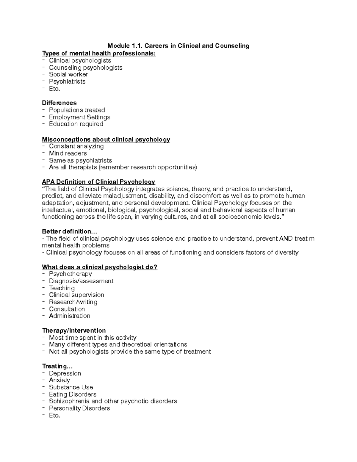 Careers in Clinical and Counseling - Module 1. Careers in Clinical and ...