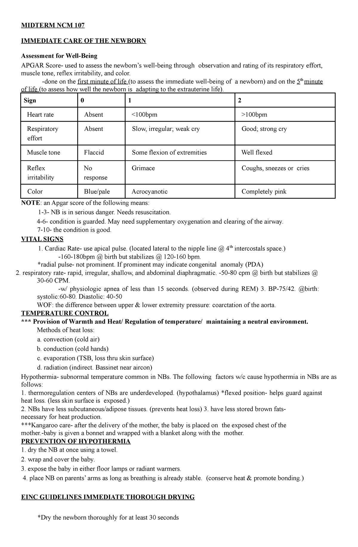 Immediate CARE OF THE Newborn - MIDTERM NCM 107 IMMEDIATE CARE OF THE ...