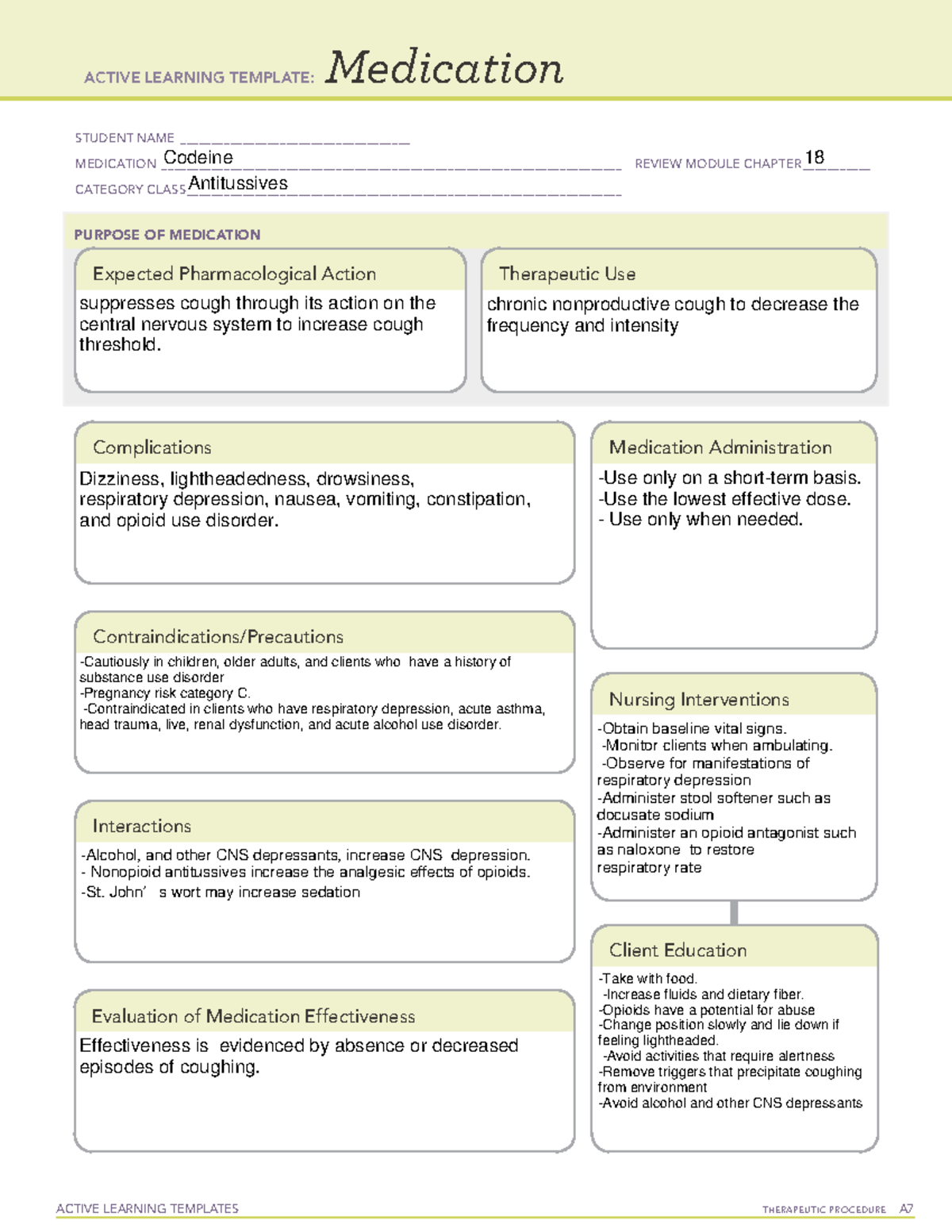 Codeine - notes - ACTIVE LEARNING TEMPLATES THERAPEUTIC PROCEDURE A ...