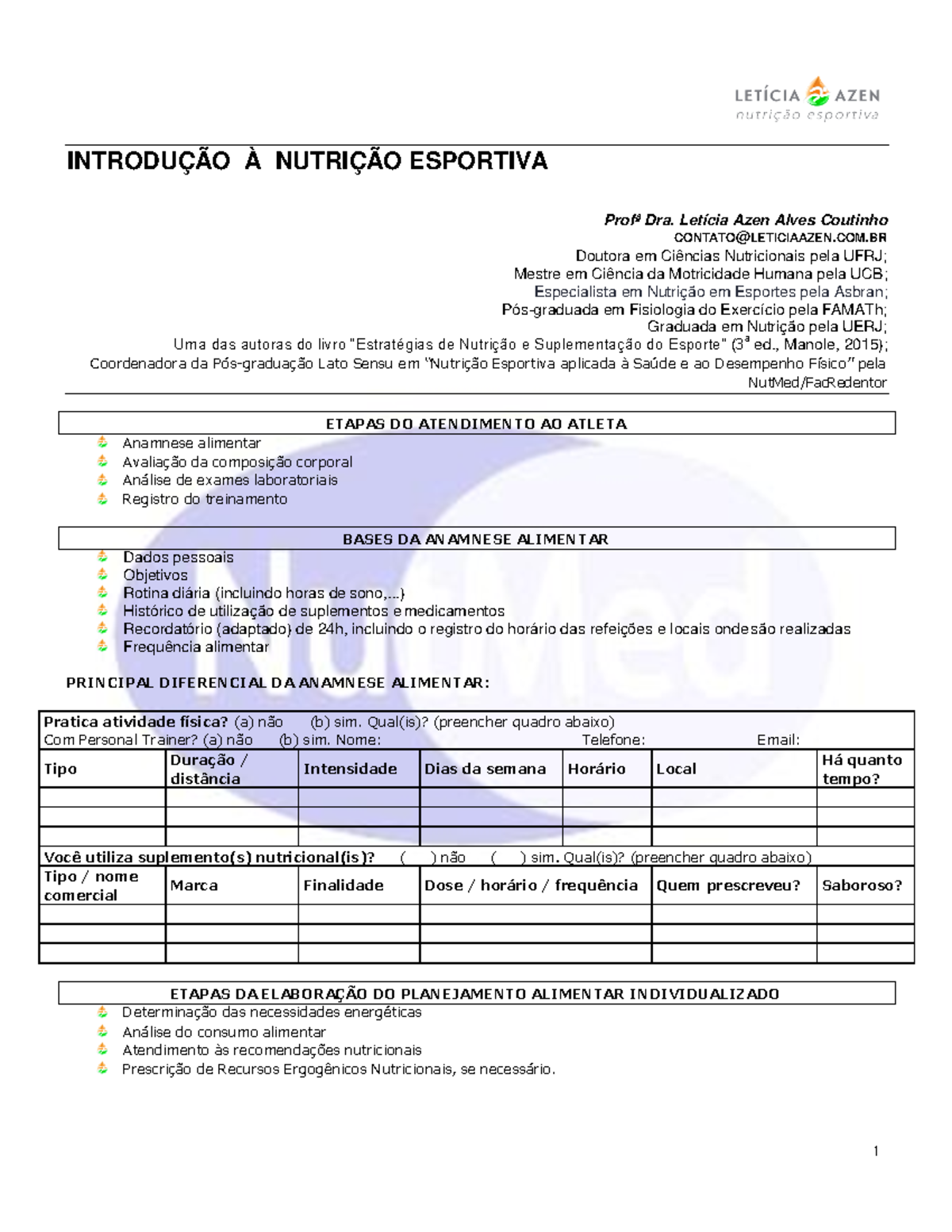 Ficha de Anamnese Nutricional - FICHA DE ANAMNESE NUTRICIONAL 1. HISTÓRIA  CLÍNICA 1 Dados Pessoais - Studocu em 2023