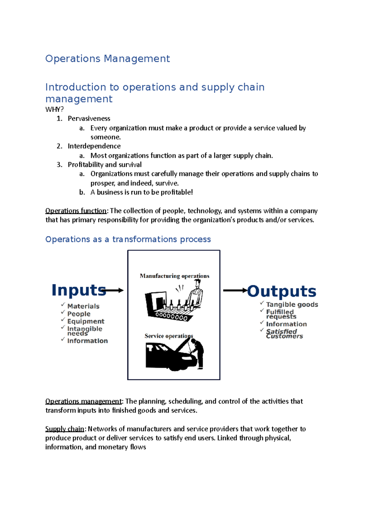 Operations Management Notes - Operations Management Introduction To ...