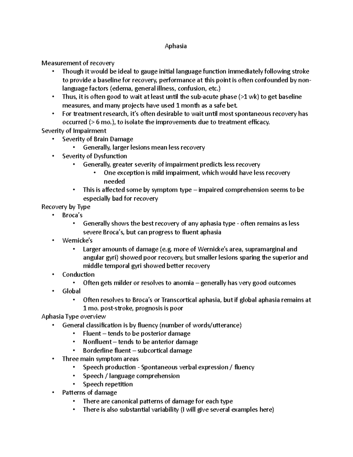 Aphasia - Notes from Dr. Filmore's Neuroscience in CSD course at Baylor ...