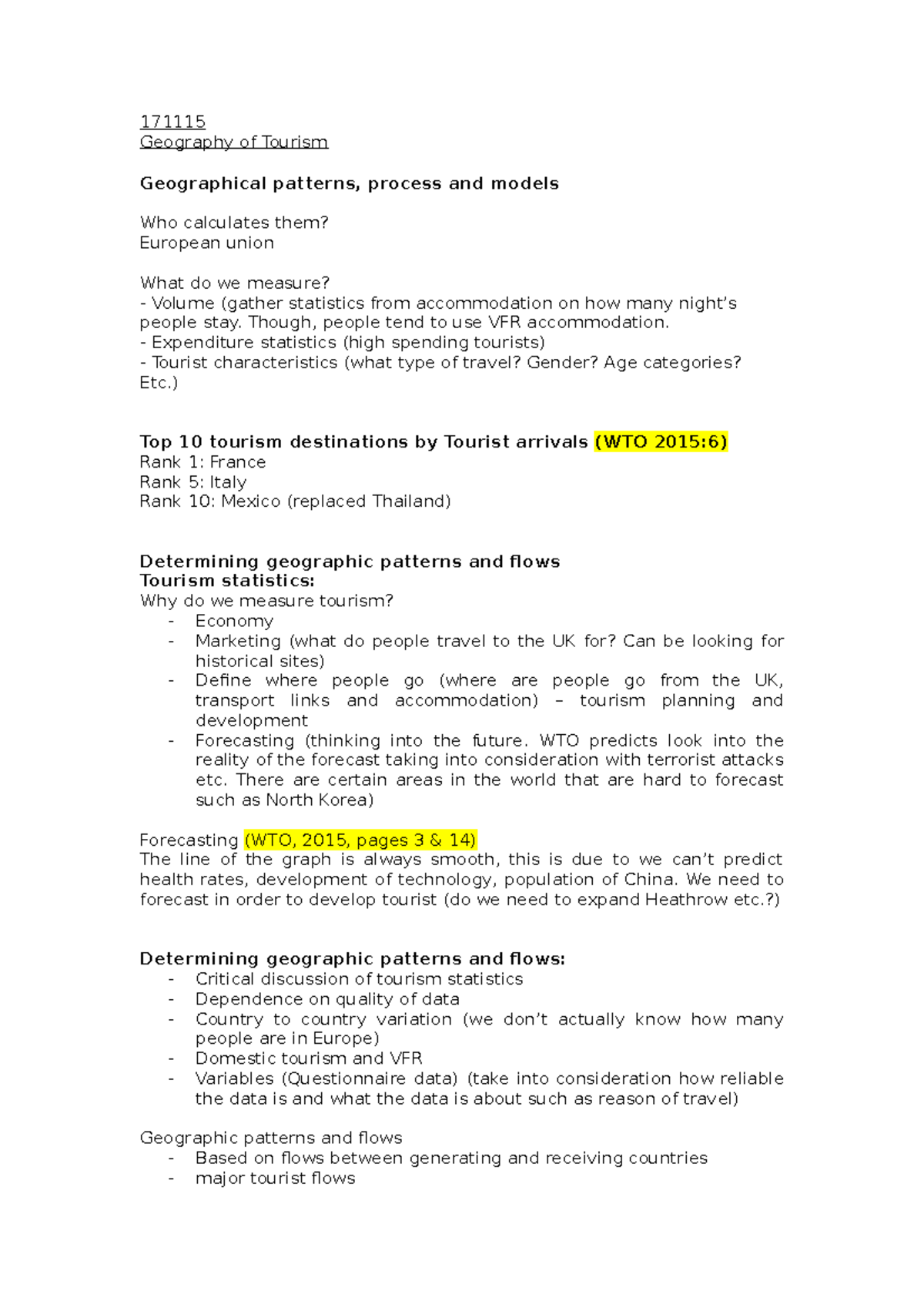 171115 Geography - Lecture notes 7 - 171115 Geography of Tourism ...