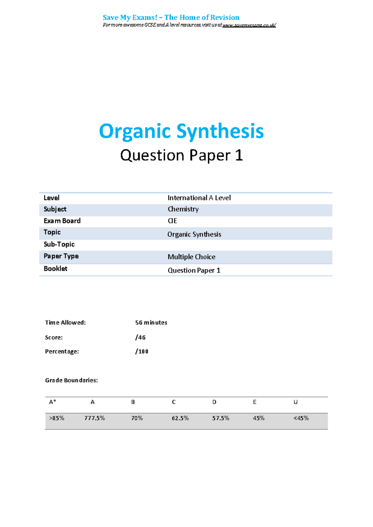 38 - Organic synthesis - For more awesome GCSE and A level resources ...