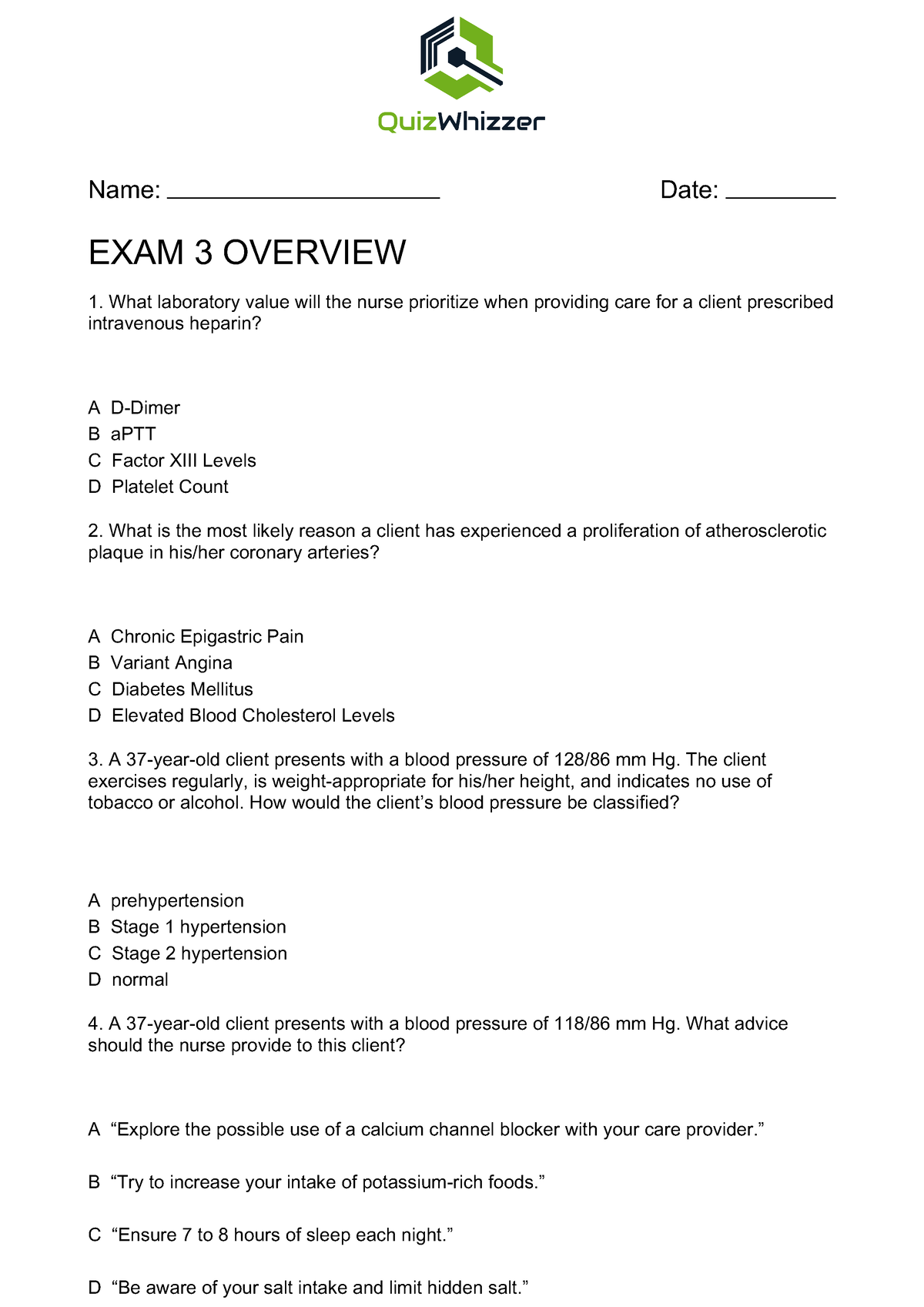 EXAM 3 Overview - Study Practice Questions - Name: Date: EXAM 3 ...