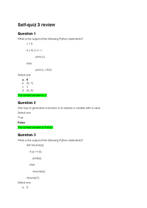 Cs1101 Unit 3 Quiz Self Quiz 3 Review Question 1 What Is The Output Of The Following Python Studocu