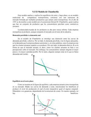 Modelos de microeconomia tercer semestre - 9 El Modelo de Chamberlin Este  modelo analiza y explica - Studocu