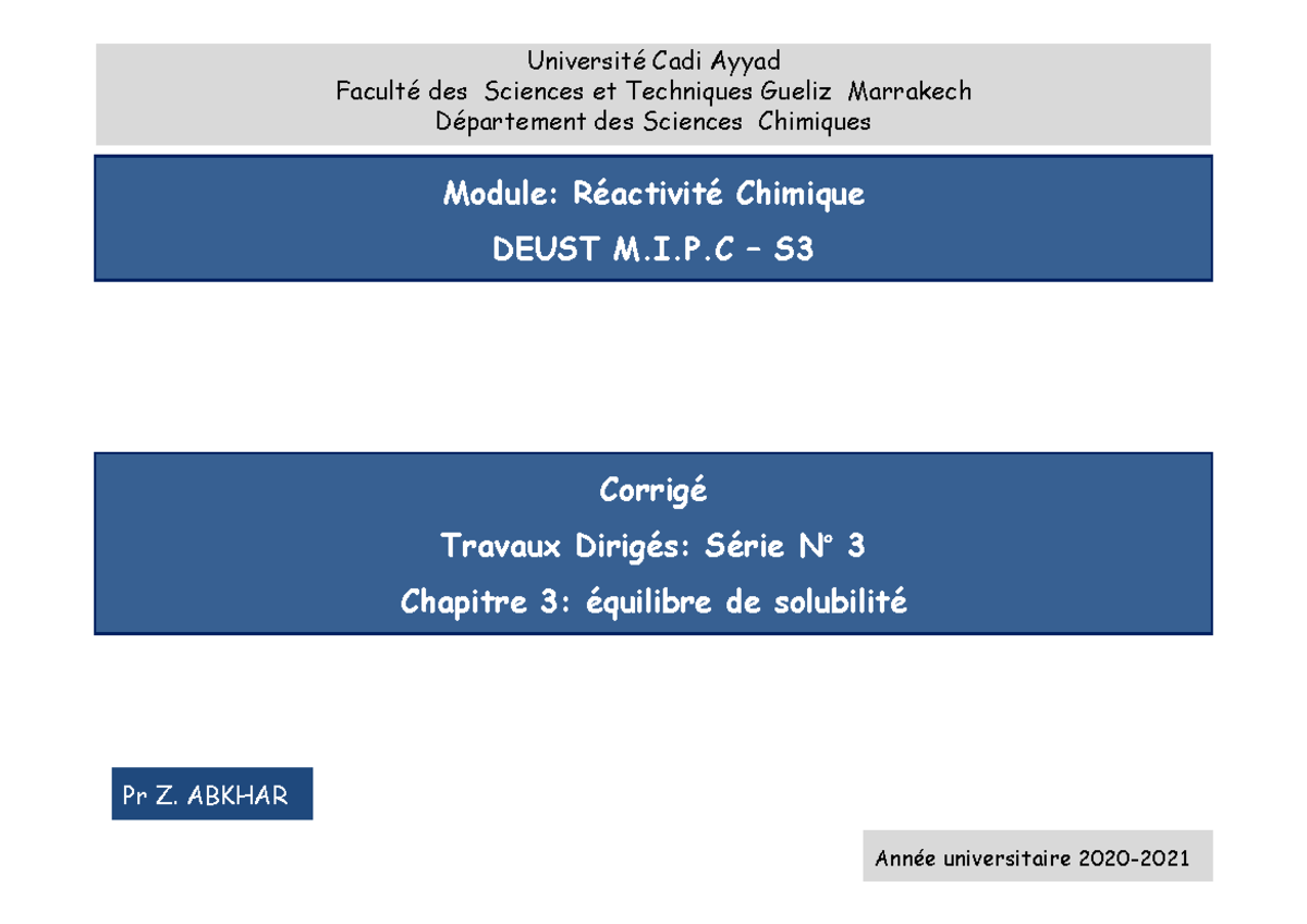 TD 3 Corrige - Exercices Et Cours Chimie - Université Cadi Ayyad ...