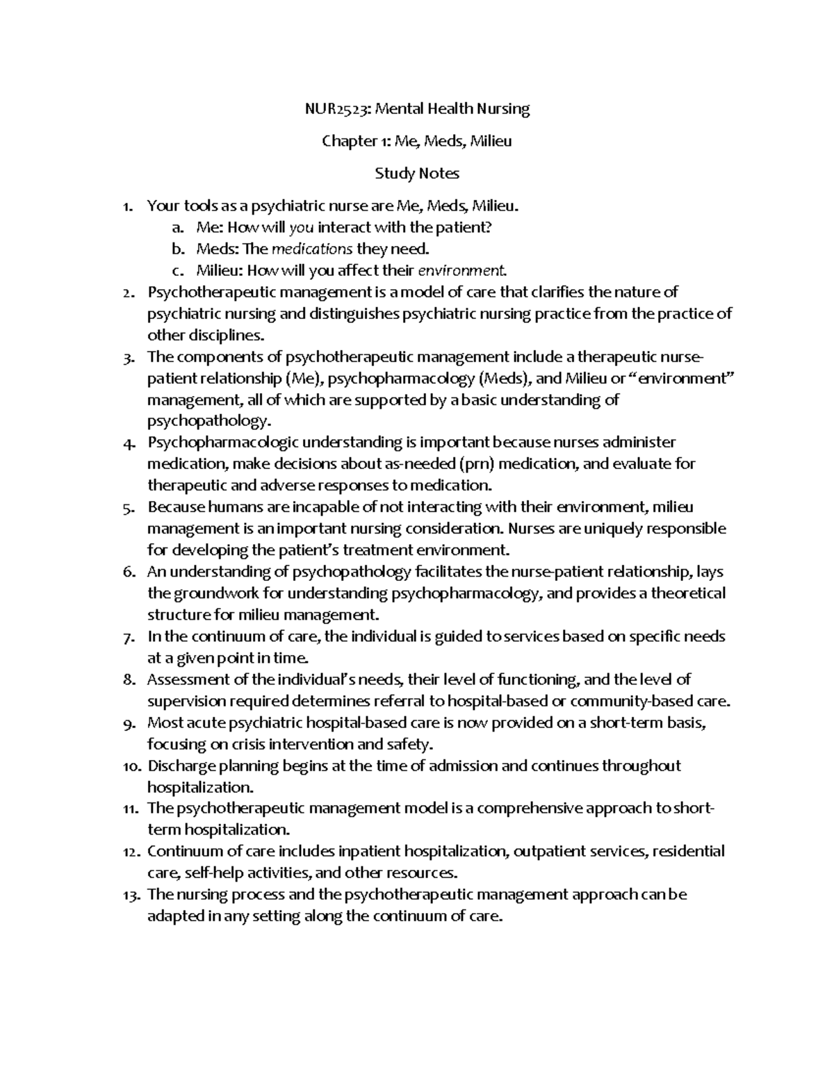 NUR2523C Exam 1Ch1Study Notes - NUR2523: Mental Health Nursing Chapter ...