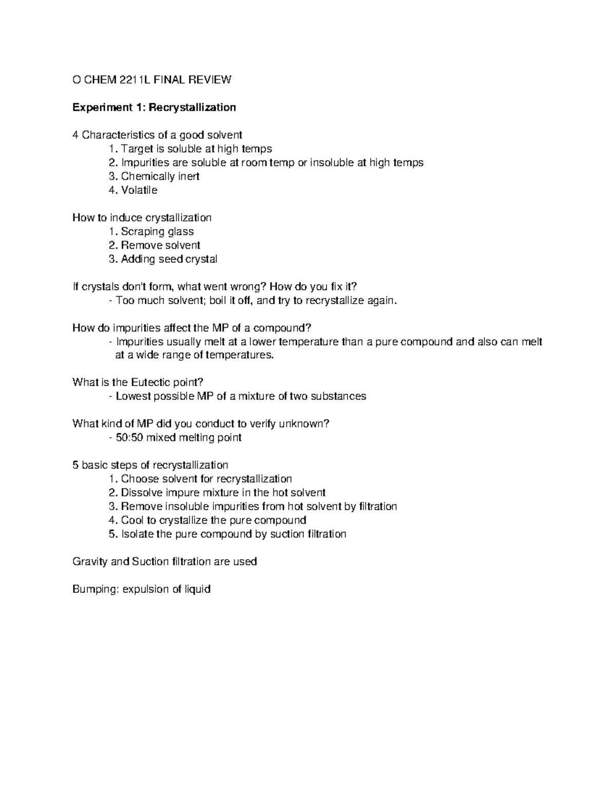 O CHEM LAB Final Review - O CHEM 2211L FINAL REVIEW Experiment 1 ...