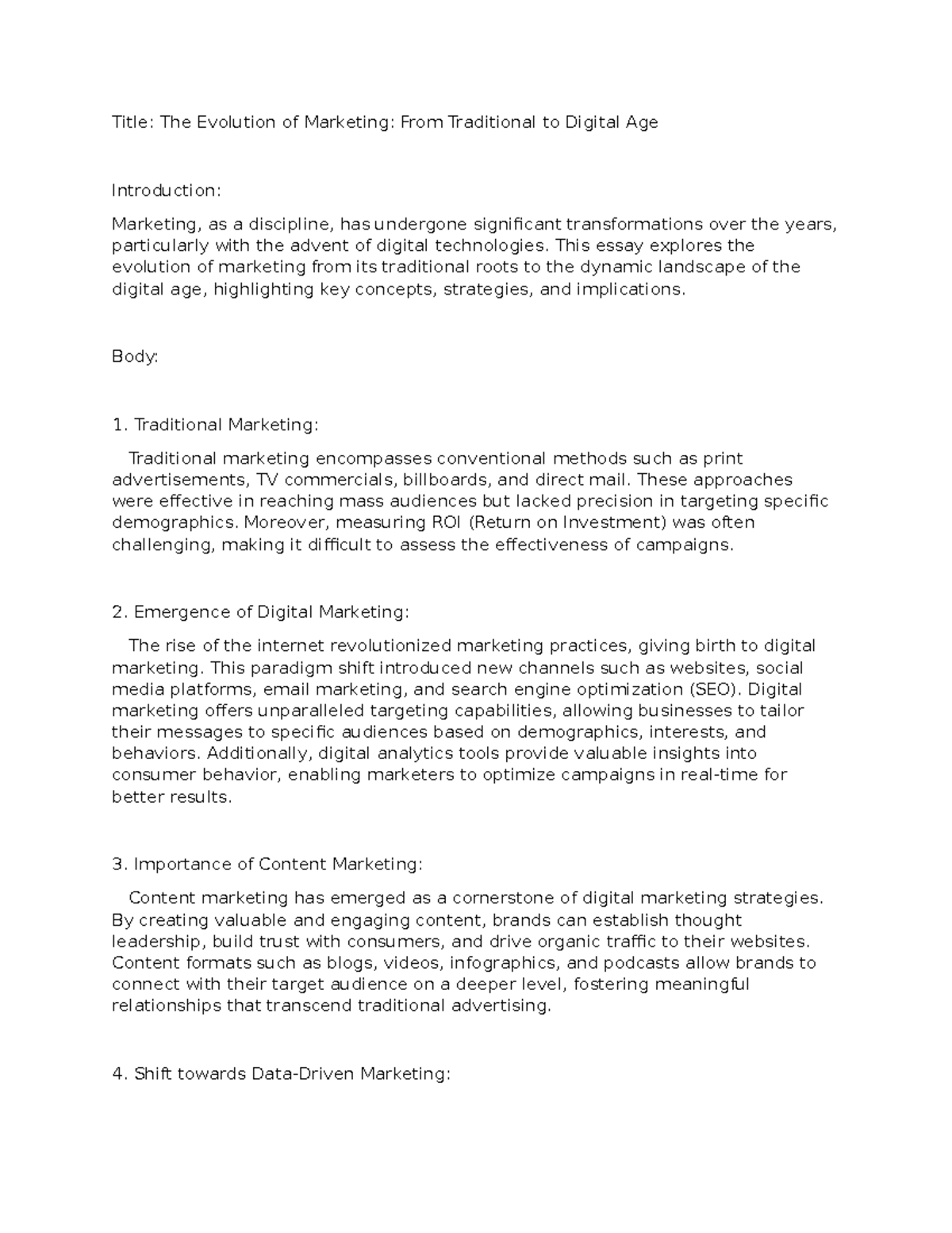 From Traditional to Digital Age - Title: The Evolution of Marketing ...