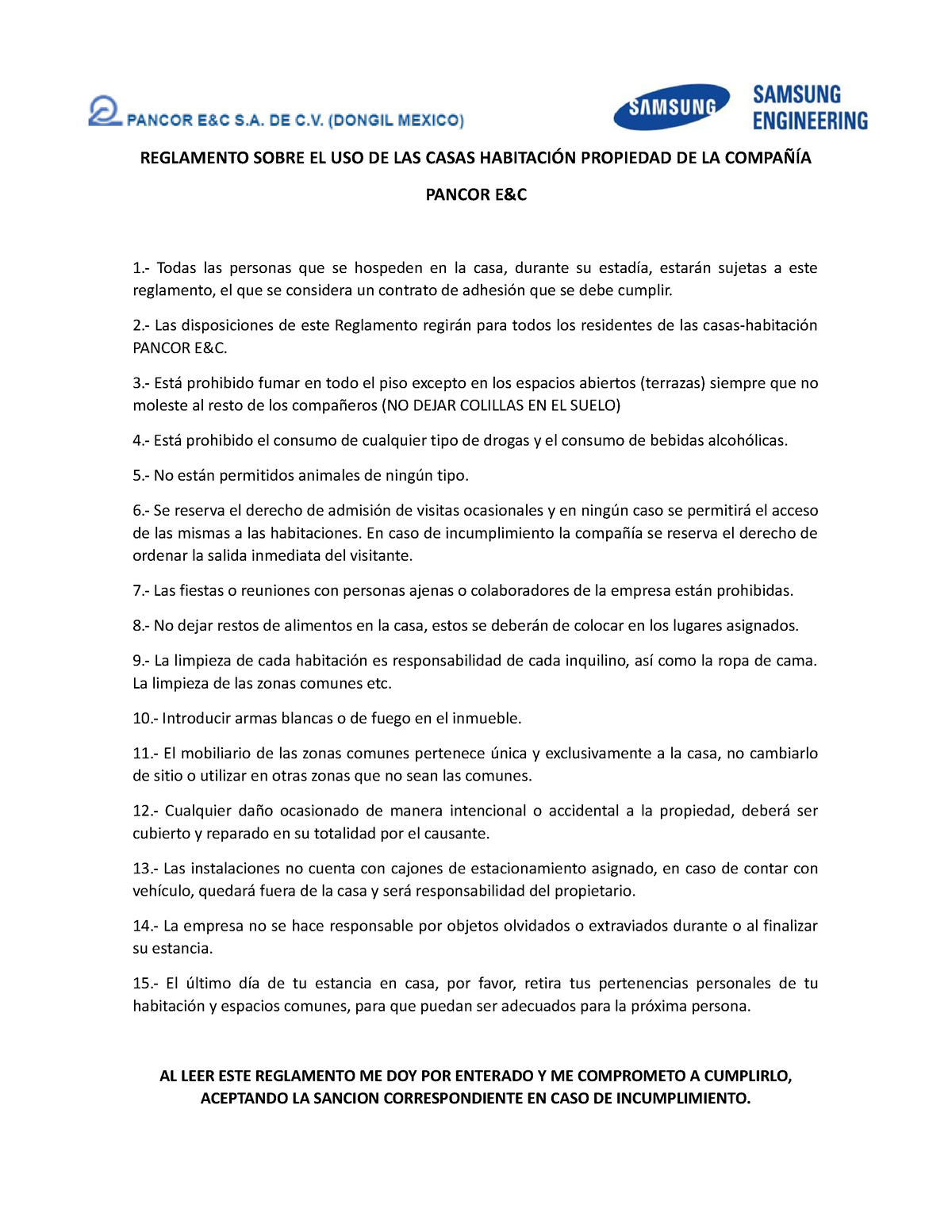 Reglamento Campamento Reglamento Sobre El Uso De Las Casas HabitaciÓn Propiedad De La CompaÑÍa 8005