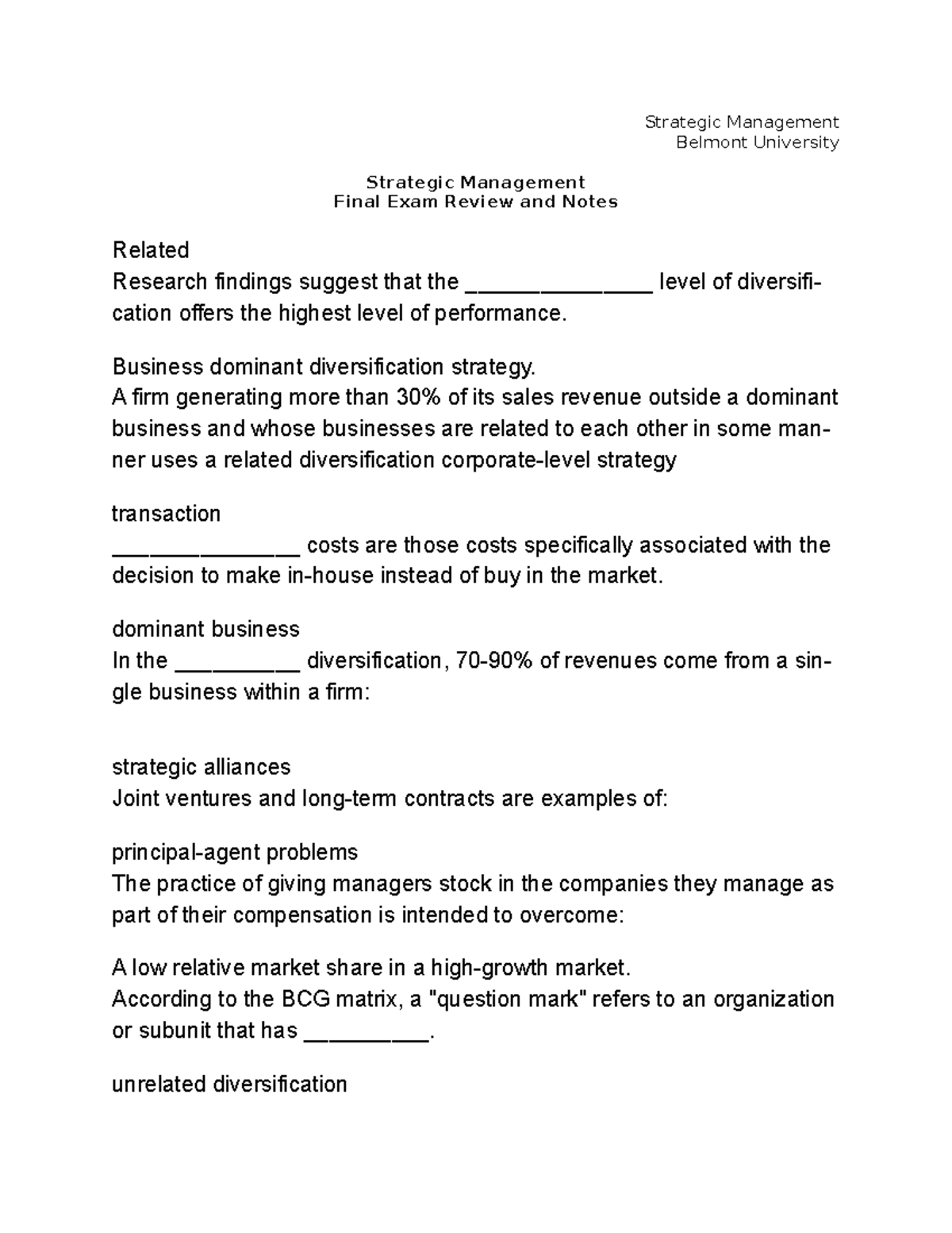 Strategic Management Final Exam Review and Notes - Strategic Management ...