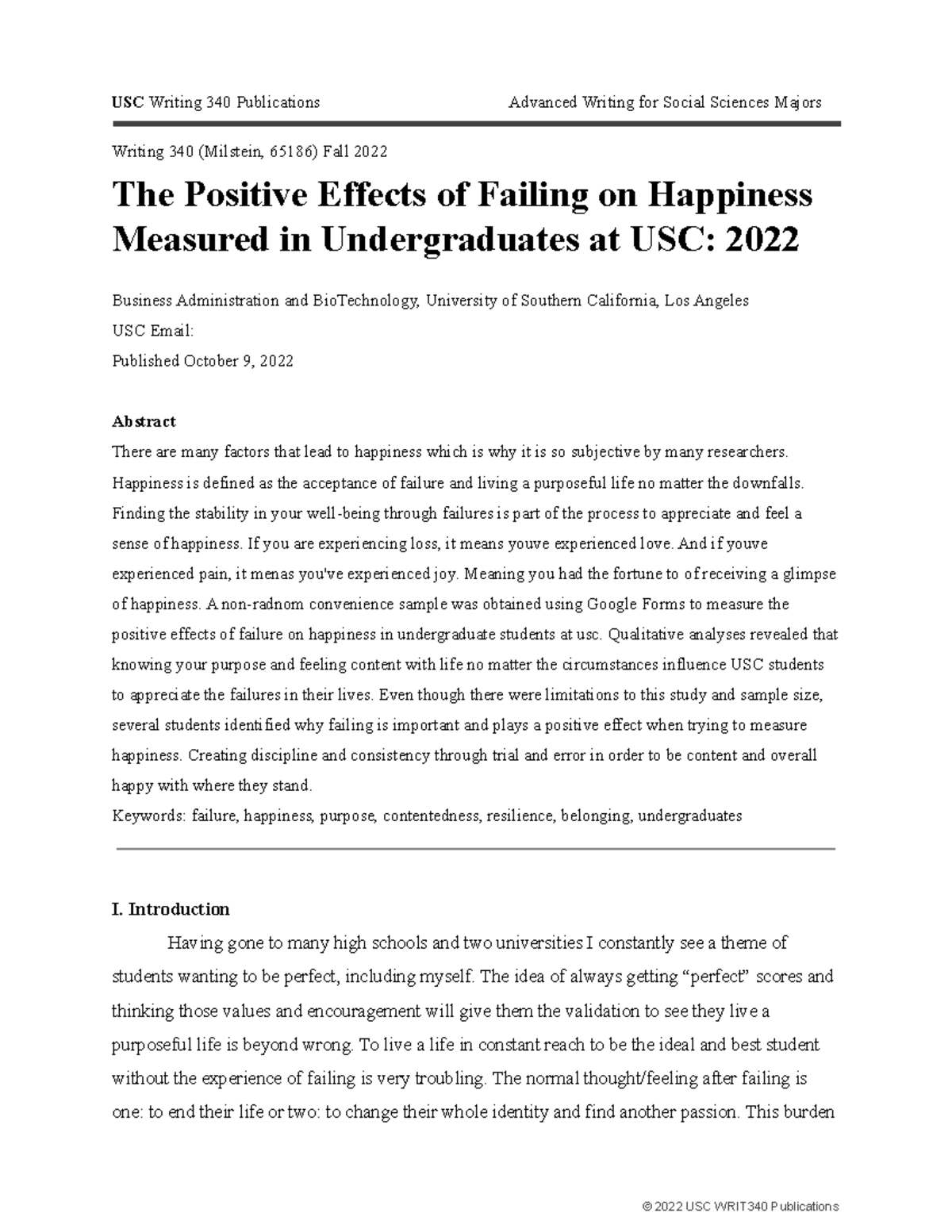 Copy Of WRIT 340 Happiness Paper - USC Writing 340 Publications ...