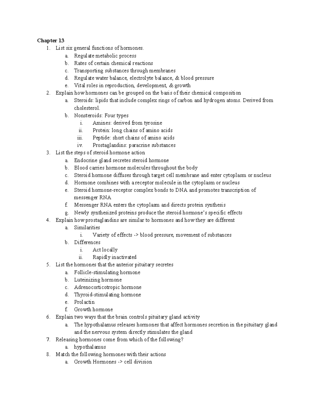 A&P 2 Exam 1 - Summary Human Anatomy and Physiology II - Chapter 13 1 ...