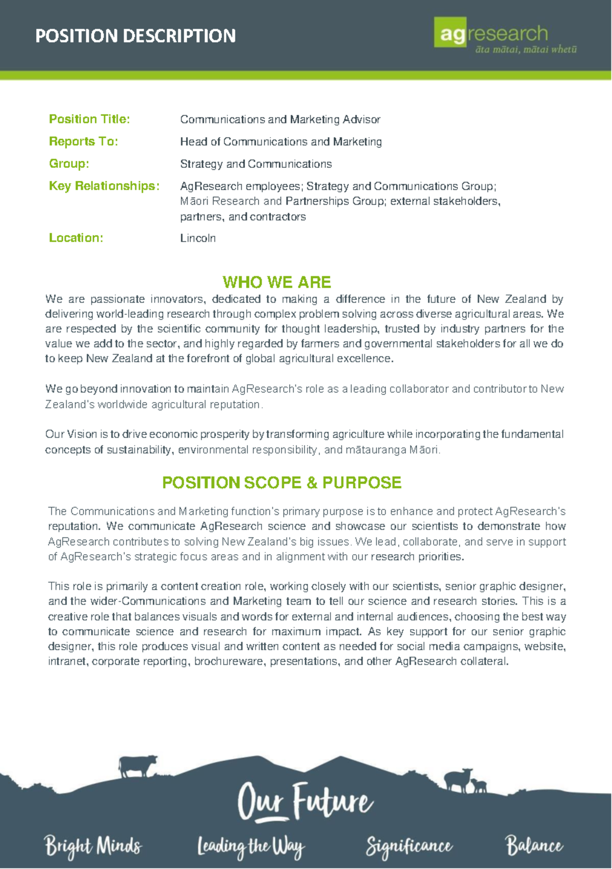 Communications Marketing Advisor Content Creator Position Description ...