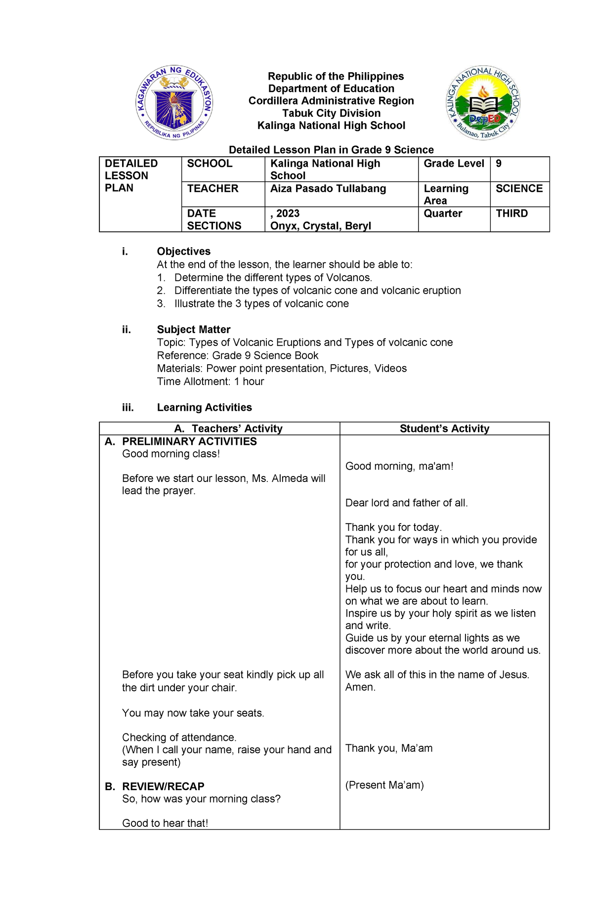 5 DLP- Types of Volcano 2 - Republic of the Philippines Department of ...