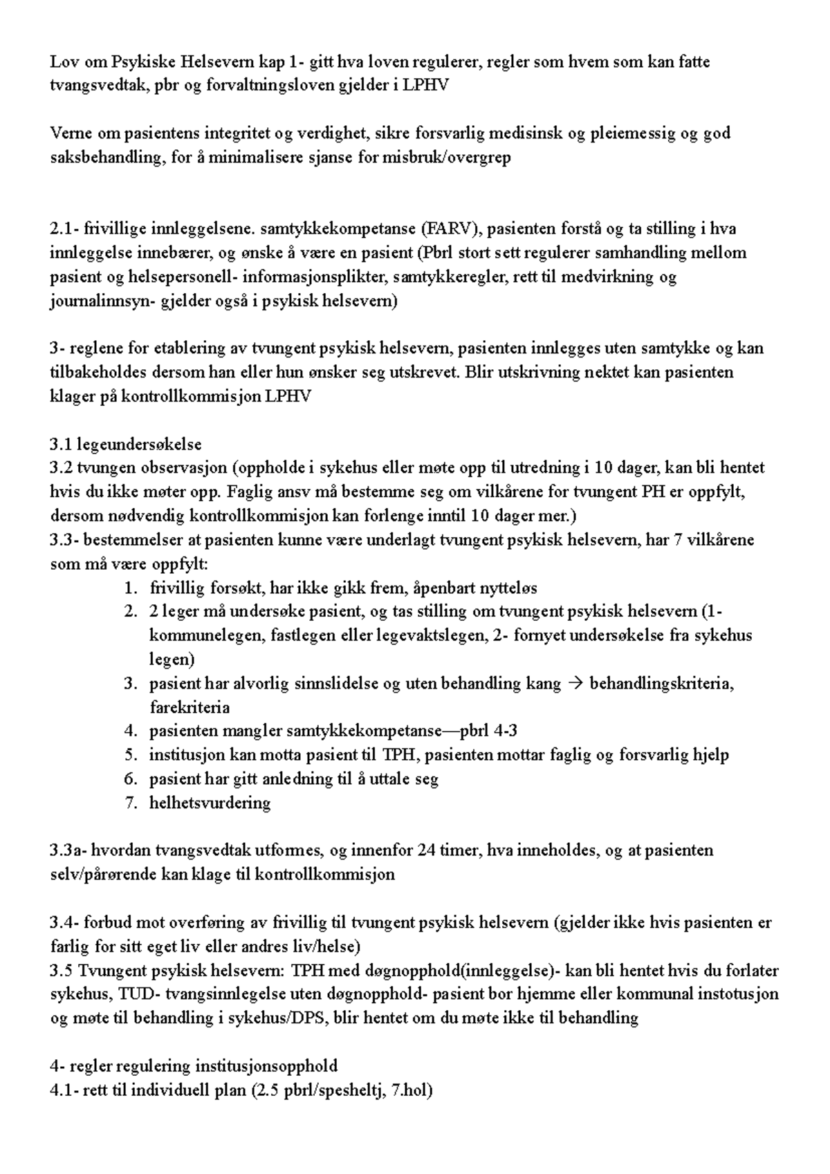 LPHV kap 1 - LPHV - Lov om Psykiske Helsevern kap 1- gitt hva loven ...